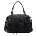 Retro textured women's messenger bag in black PU with stitching detail, 36x25x13cm