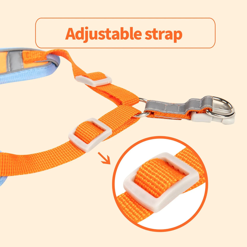 Adjustable dog haulage rope vest harness in blue, brown, green, orange, purple, or red colour