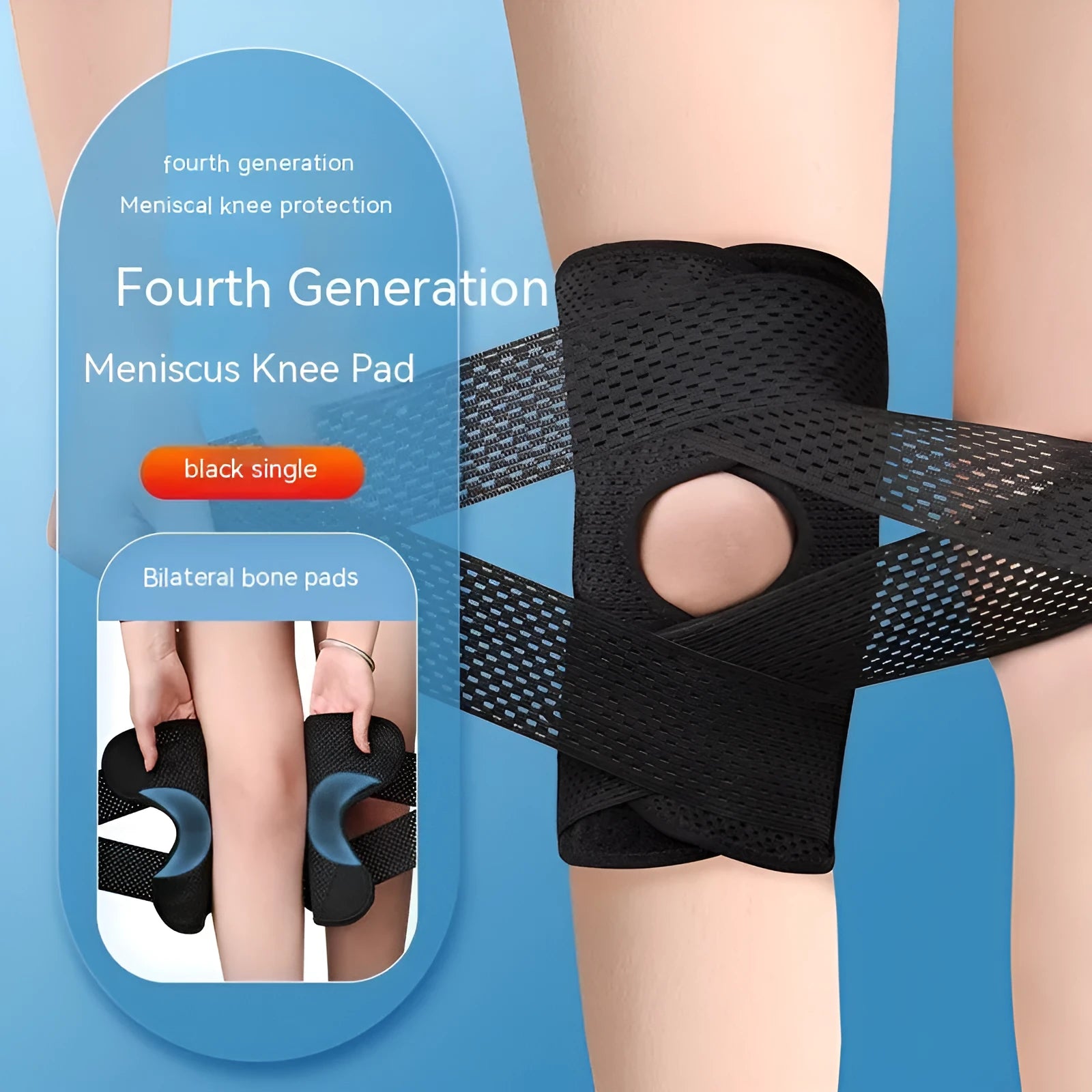 Black knee protective sleeve for meniscus and patellar injury recovery during sports