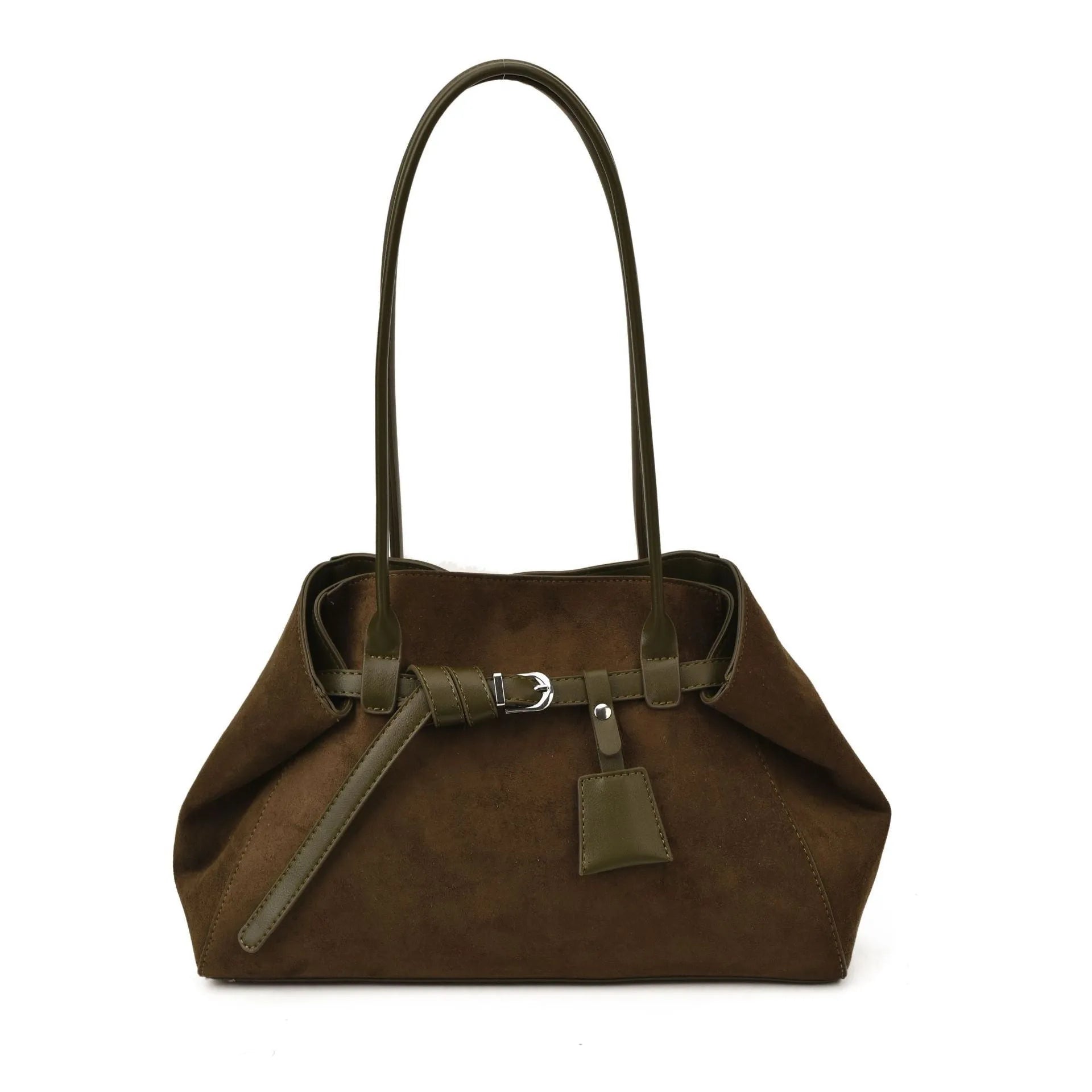 Retro matte large capacity tote bag in deerskin velvet, available in black, brown, coffee, and green, with single shoulder strap
