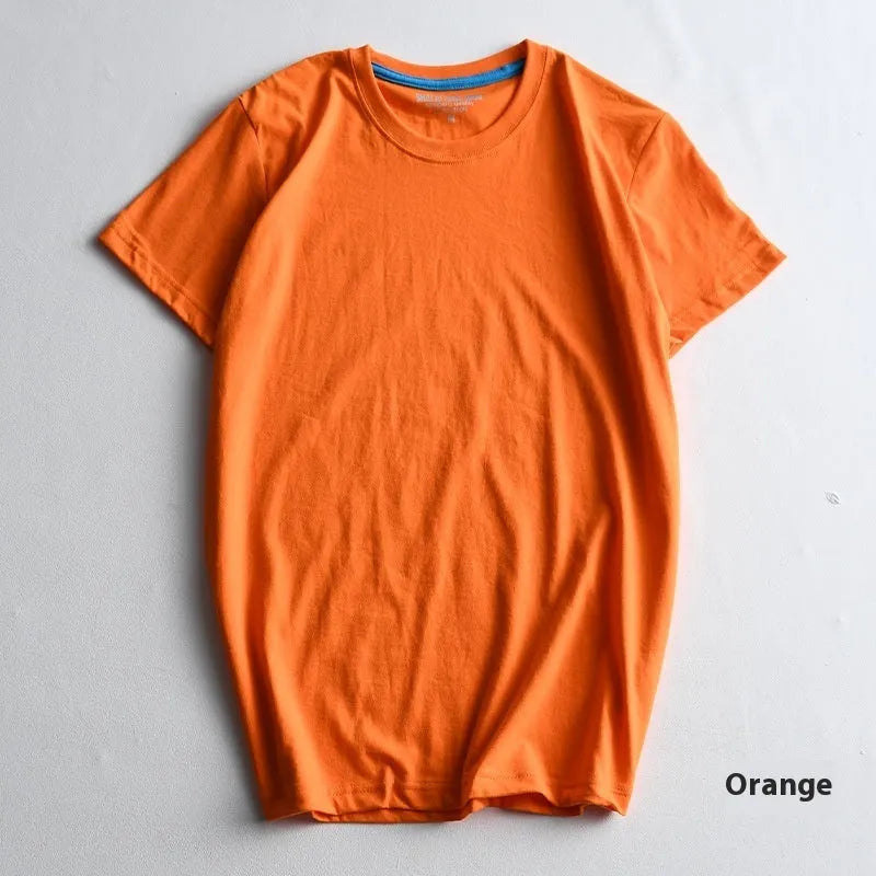 Men's solid colour round neck t-shirt in combed cotton fabric shown in multiple colour options