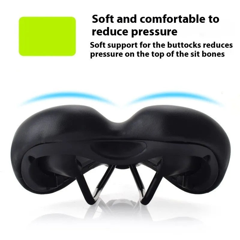 Bicycle saddle cushion with hollow design measuring 270mm by 180mm in PU leather with foam padding