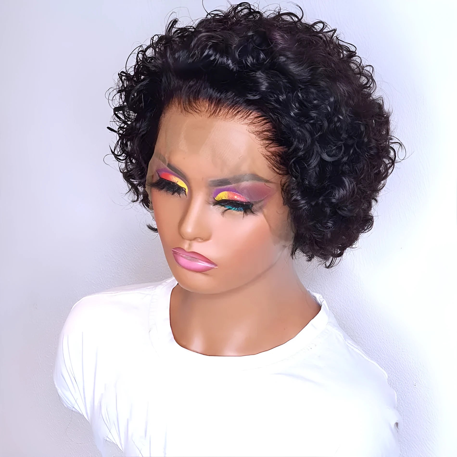 Black human hair pixie wig lace hair cover for daily wear, colour 13x1.
