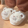 Women's cartoon pattern plush slippers with suede uppers in khaki, round toe design
