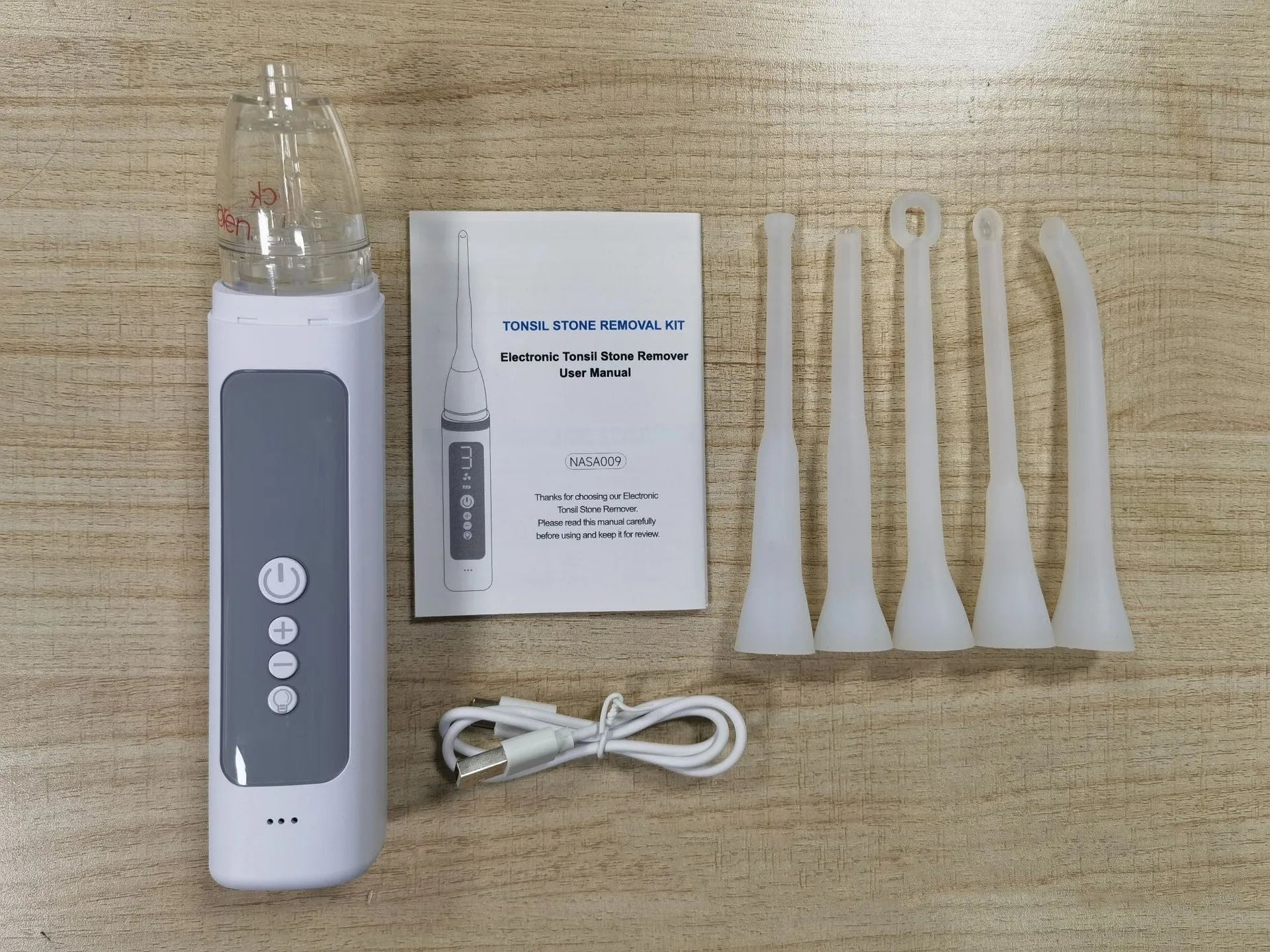 Stainless steel tonsil stone extractor oral cleaning tool set in milky white colour