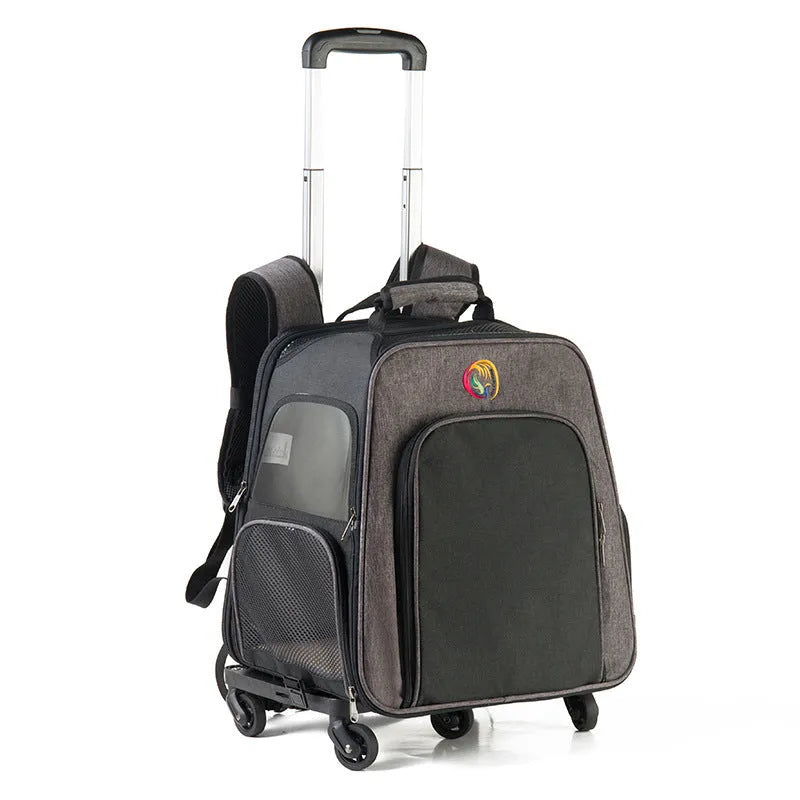 Outing pet backpack trolley in Oxford material with 33.7L capacity, available in four colours including Dark Blue and Grey