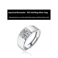 S925 sterling silver men's adjustable moissanite ring with four-claw setting and glossy finish.
