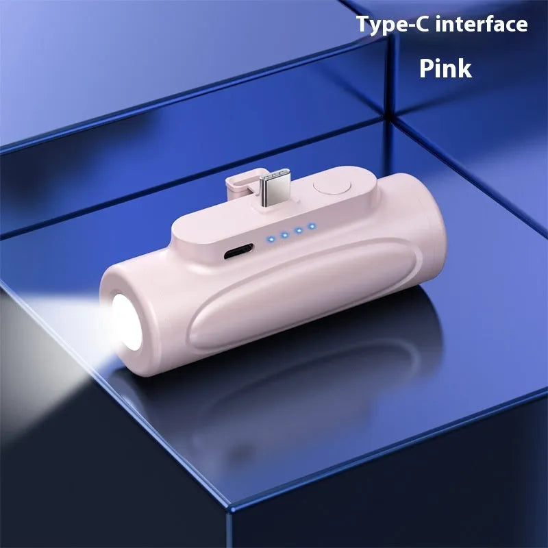 Creative power bank with LED flashlight in Black or Pink with Type-C or Apple charging port