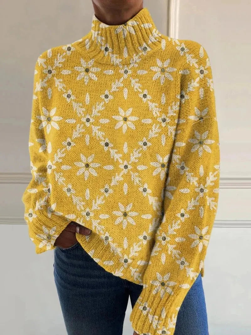 Women's Christmas printed turtleneck sweater in loose fit with festive design