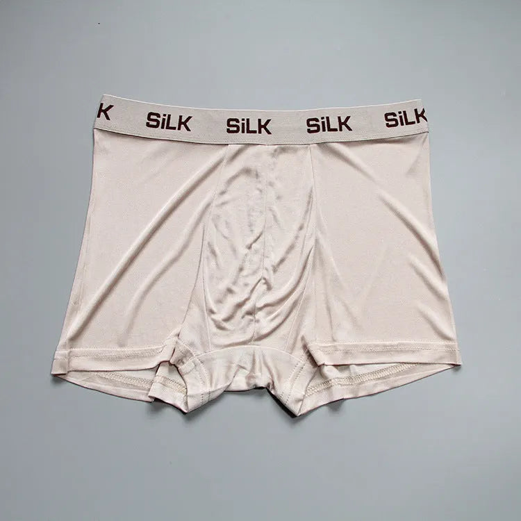 Men's silk shorts in navy blue, skin colour or silver grey with mid-waist loose fit