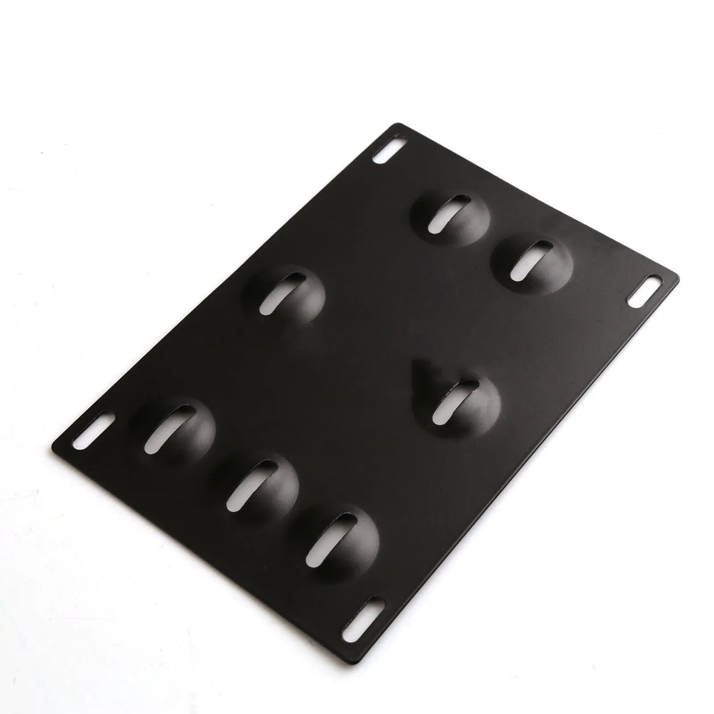 Metal American licence plate frame with integrated trailer hook for car modification on a vehicle