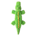 Green crocodile-shaped plush dog toy with no stuffing, for aggressive chewers