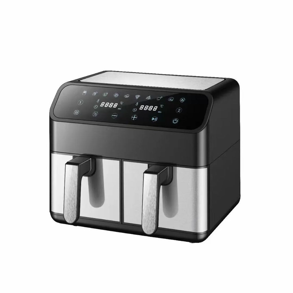 Household multi-function double pot air fryer 8L stainless steel with touch screen and dual baskets