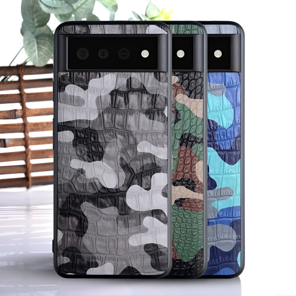 Green PU camouflage back cover phone case for Google Pixel models