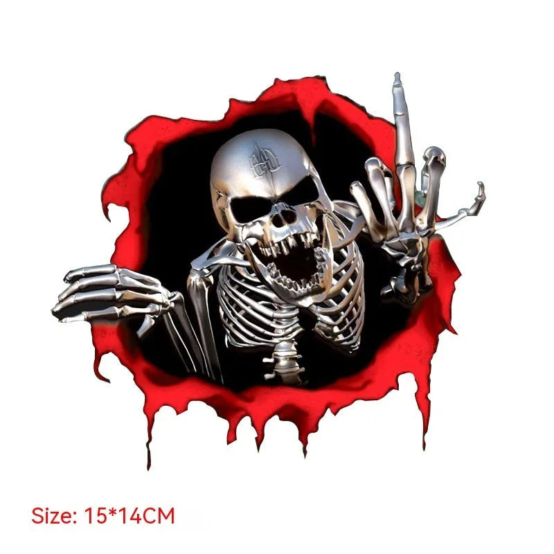 Colourful broken shell design metal skull car bumper sticker measuring 15cm by 14cm