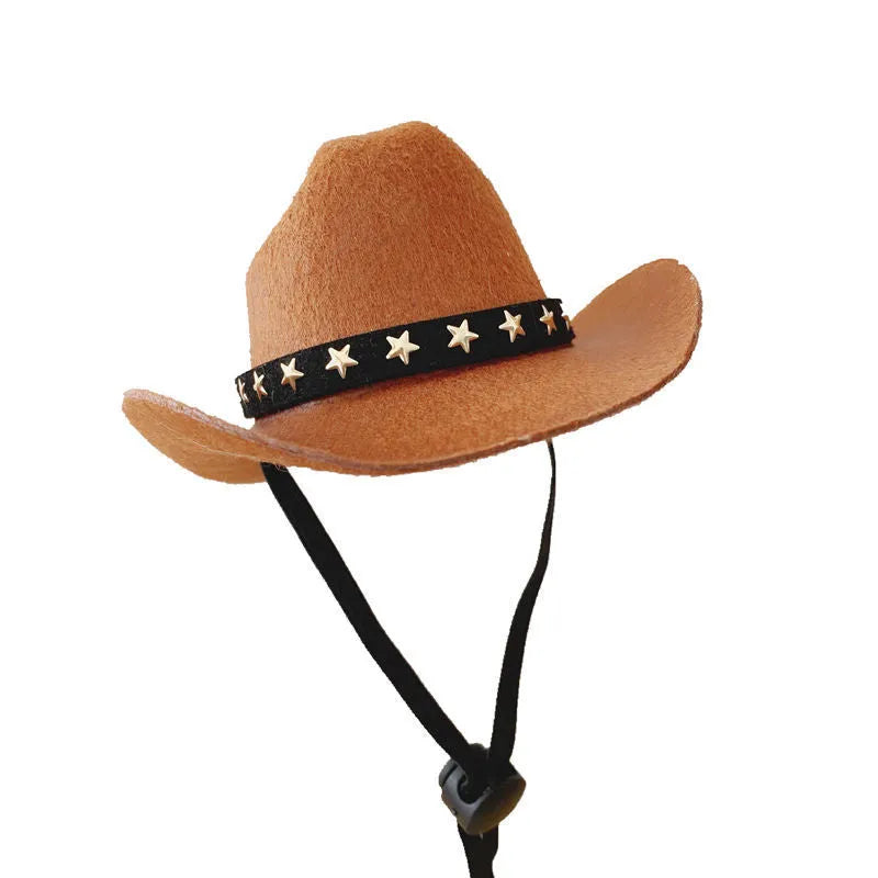 British-style brown non-woven fabric cowboy hat for a cat on a mannequin head.