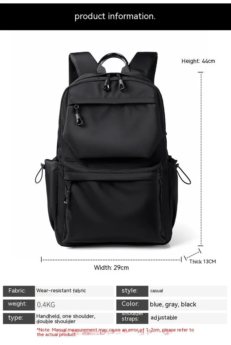 Student backpack casual men's backpack Oxford cloth anti-theft USB charging expandable 20-35L blue