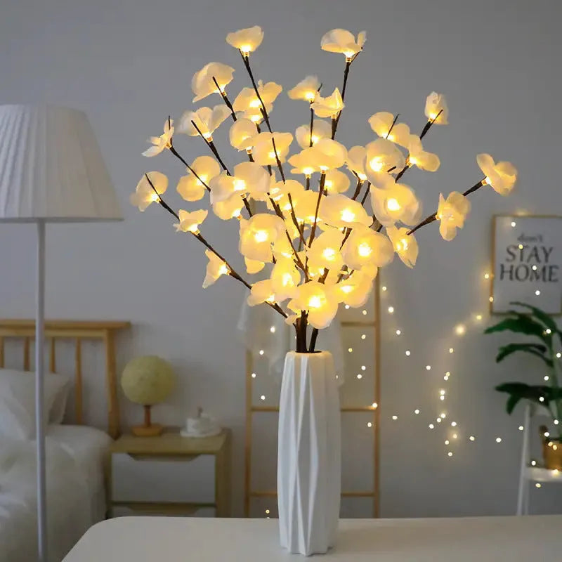 Pink LED phalaenopsis orchid branch decorative light with 65cm fabric and plastic stem