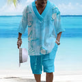Men's loose casual short sleeve suit with matching shorts in polyester fabric