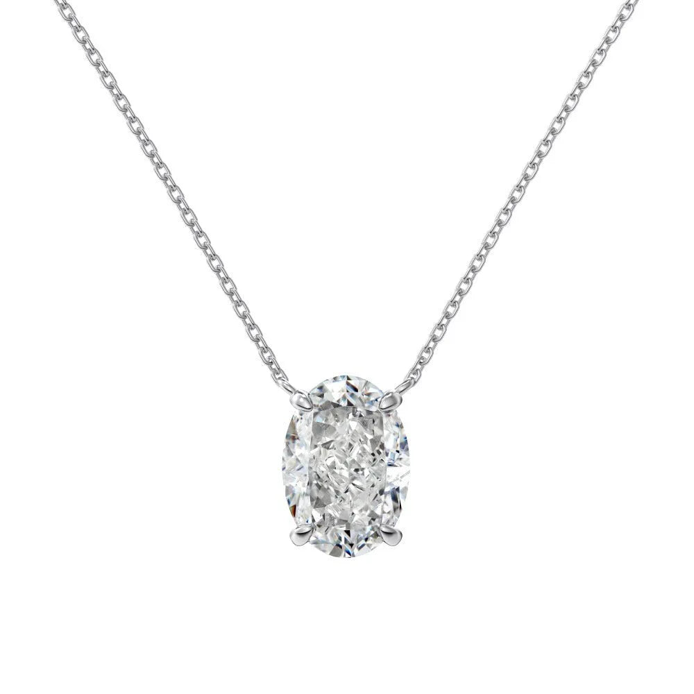 Women's S925 sterling silver necklace with a geometric oval ice flower pendant in gold or platinum finish.