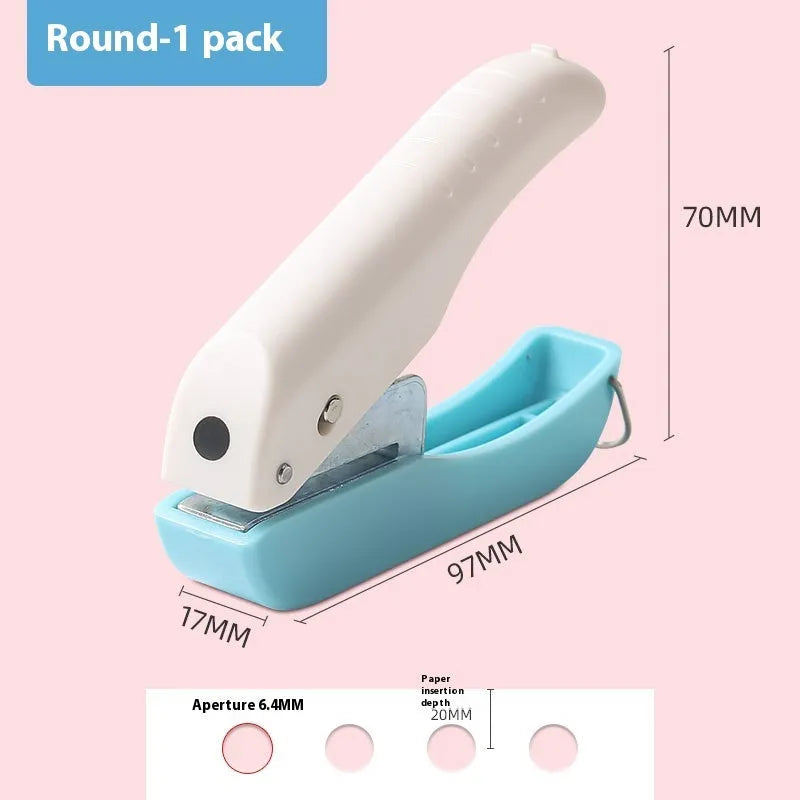 Small manual kindergarten pattern punching machine with four shaped punches for classroom crafts