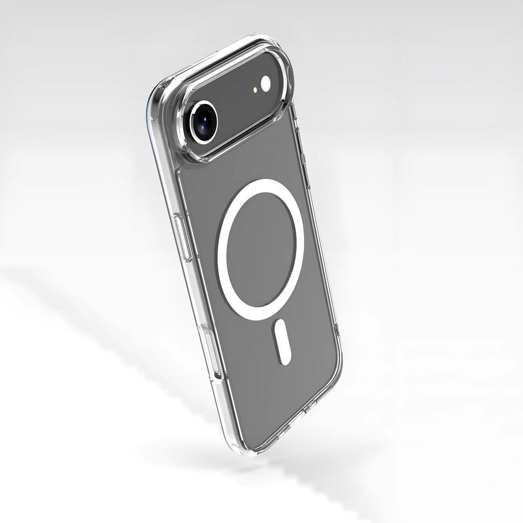 Transparent magnetic phone case for iPhone 17 series showing clear design with magnetic components