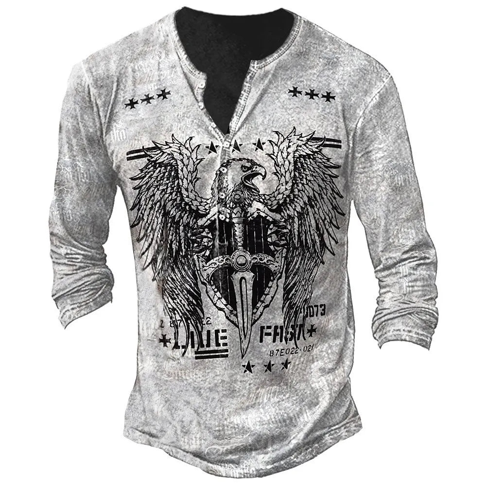 Printed men's long-sleeved sports t-shirt in imitation cotton fabric with round neck and street-style graphics