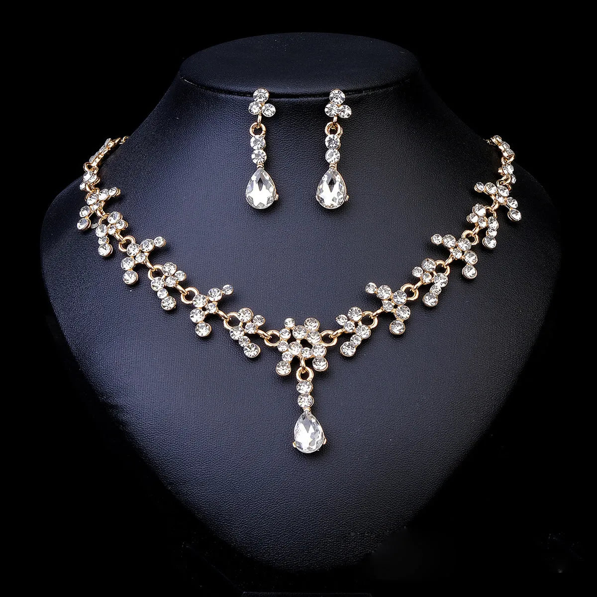 Rhinestone pearl earrings and necklace set for women wedding jewellery in silver gold AB blue green red champagne purple