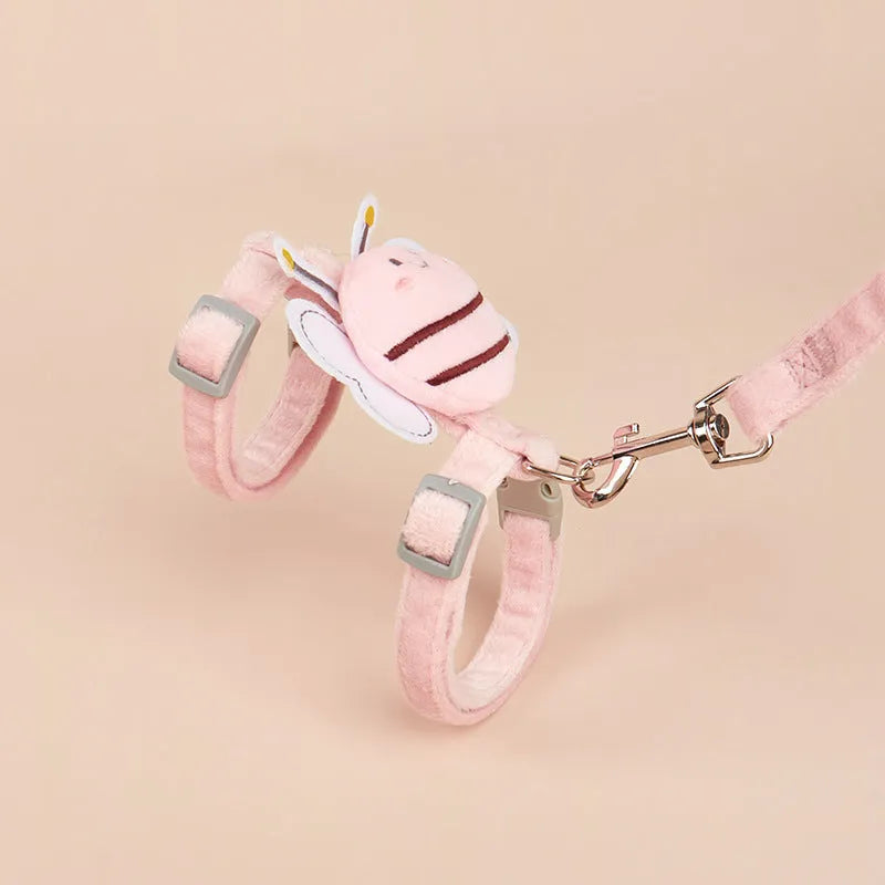 Bee shape adjustable cat rope leash in pink, yellow, and blue colours