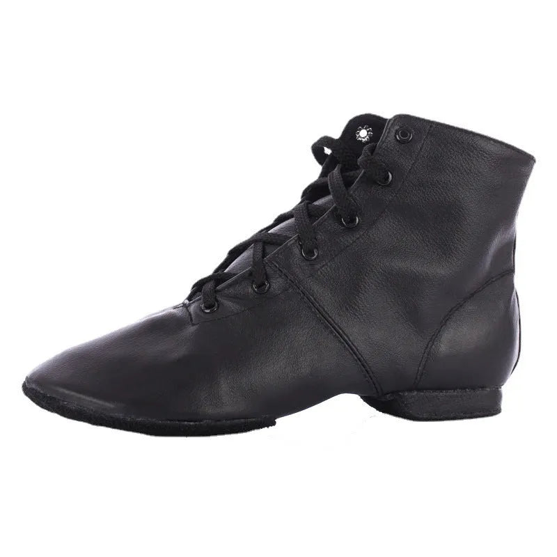 Genuine leather ballet shoes with cowhide suede sole in pigskin outsole colour on a dance studio floor