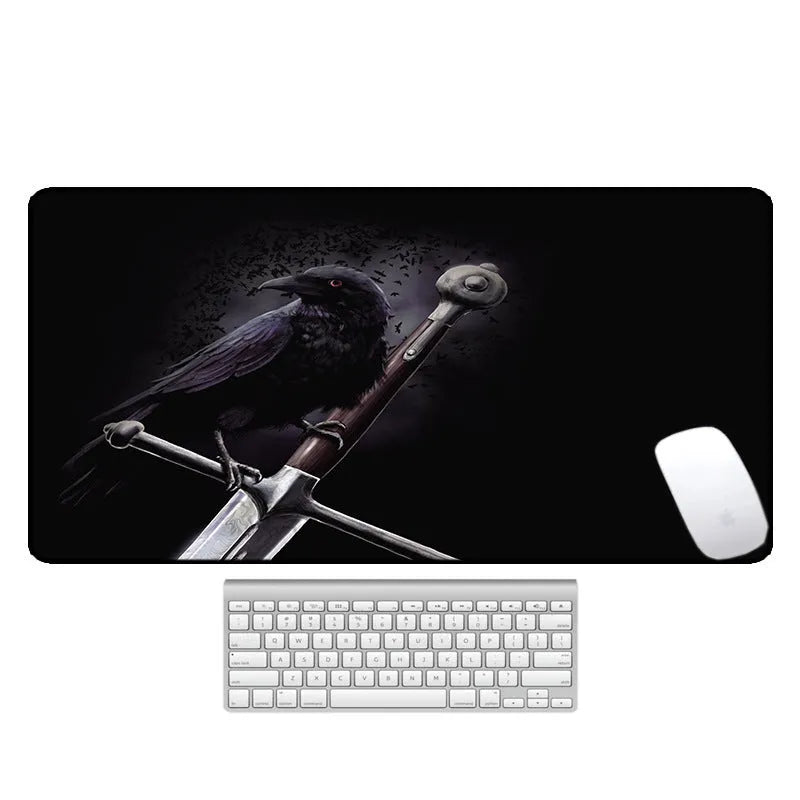 Large natural rubber desk mat with printed pattern, shown on a desk with keyboard and mouse.