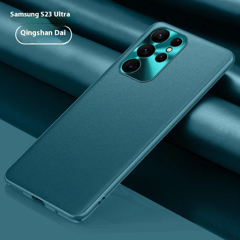 Leather pattern TPU phone case with metal lens ring for Samsung in Athens Black colour