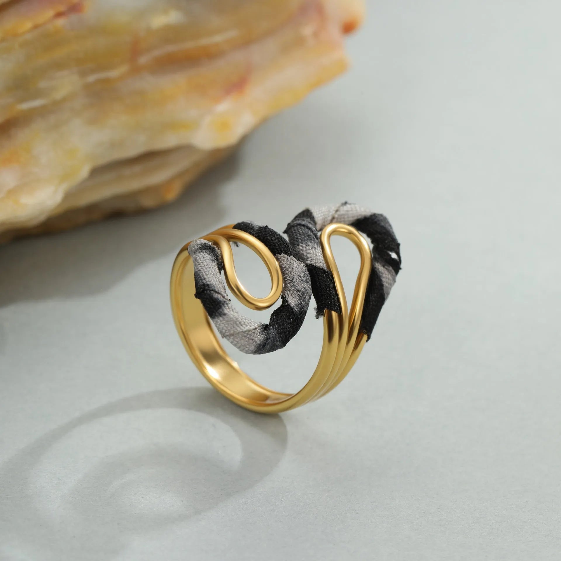 Women's adjustable stainless steel ring with geometry heart and star shapes featuring leopard print design