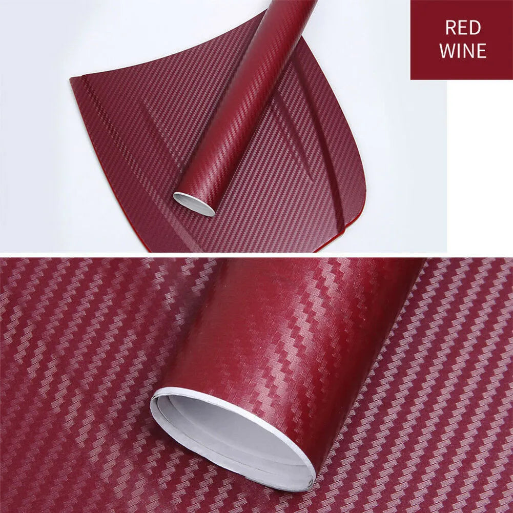 Roll of 3D carbon fibre car sticker in multiple colour options showing dimensions