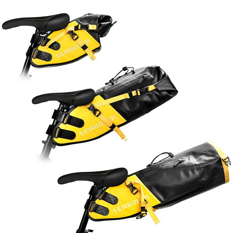 Waterproof PVC bicycle tail bag with 13-litre capacity in black, green, or yellow colour options