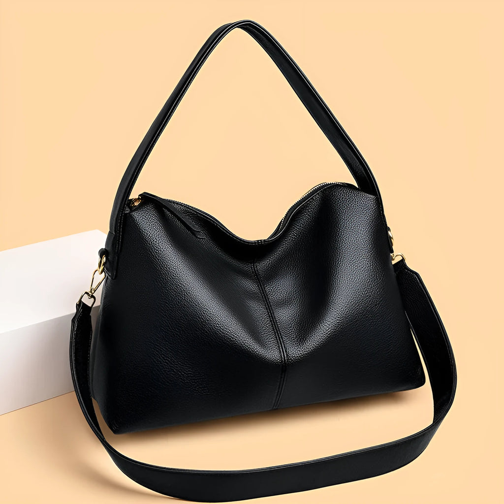 Simple women's crossbody bag in soft PU with stitching detail, available in five colours, size 37x14x23cm