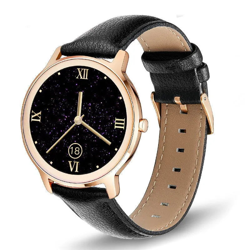 Women's silver smart watch with stainless steel mesh strap and 1.3 inch touch screen display