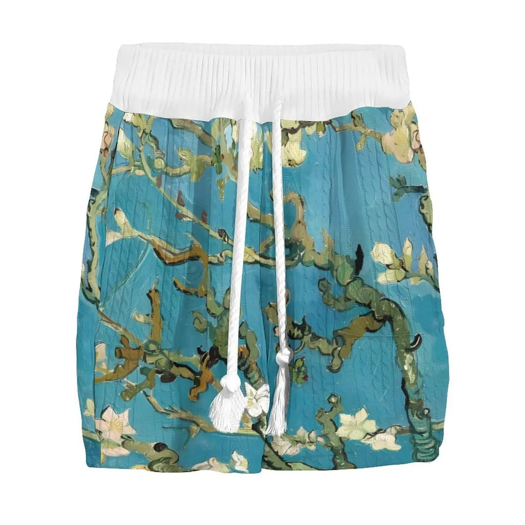 Men's peacock blue 3D printed casual suit with knitted shorts and matching T-shirt