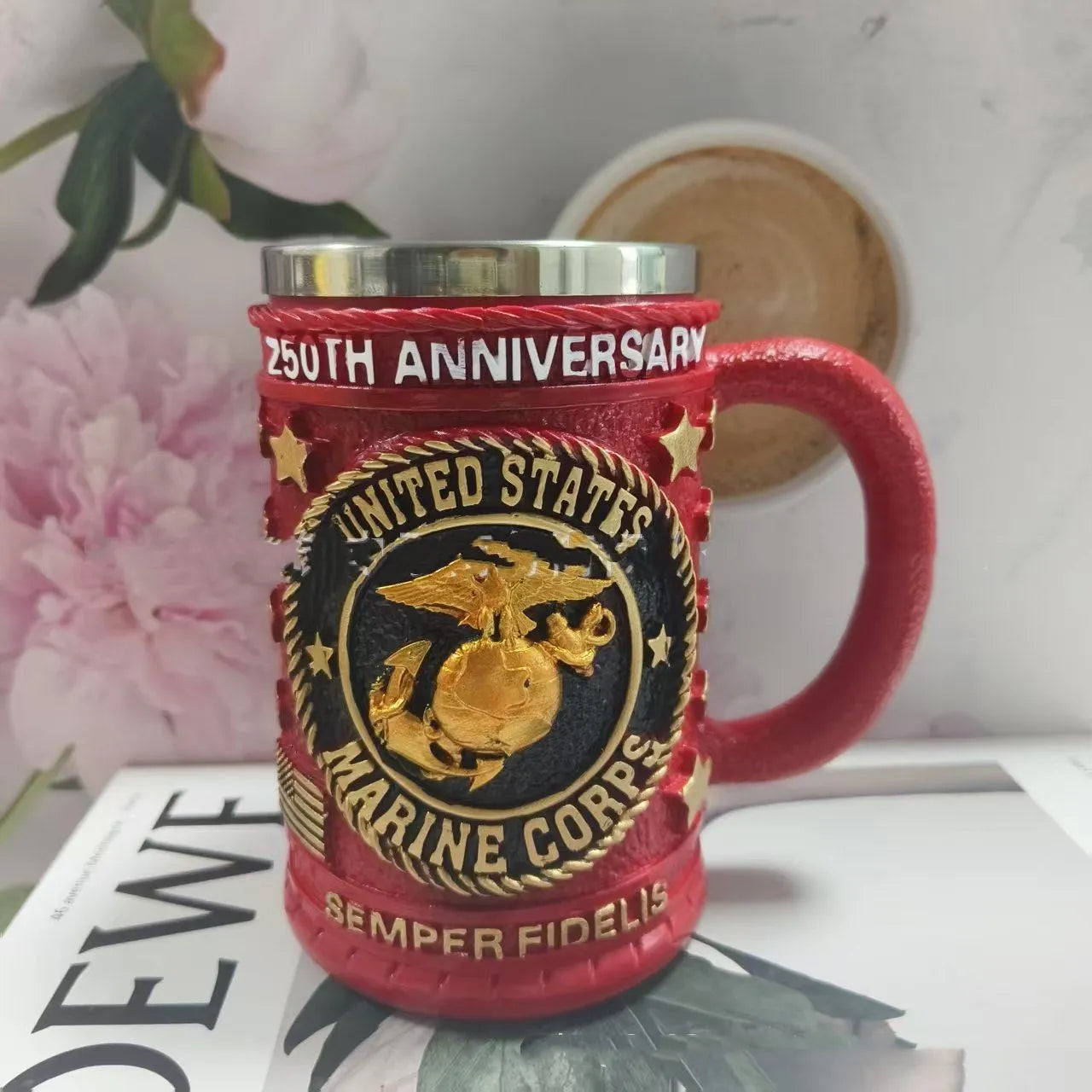 Creative resin stainless steel wine glass mug in modern simplicity style, showing Type A colour option on a neutral background