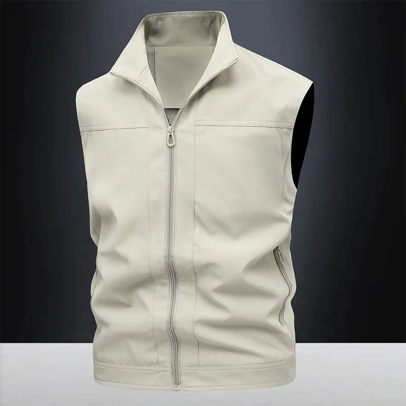 Men's casual top with stand-up collar and loose fit in Army Green colour