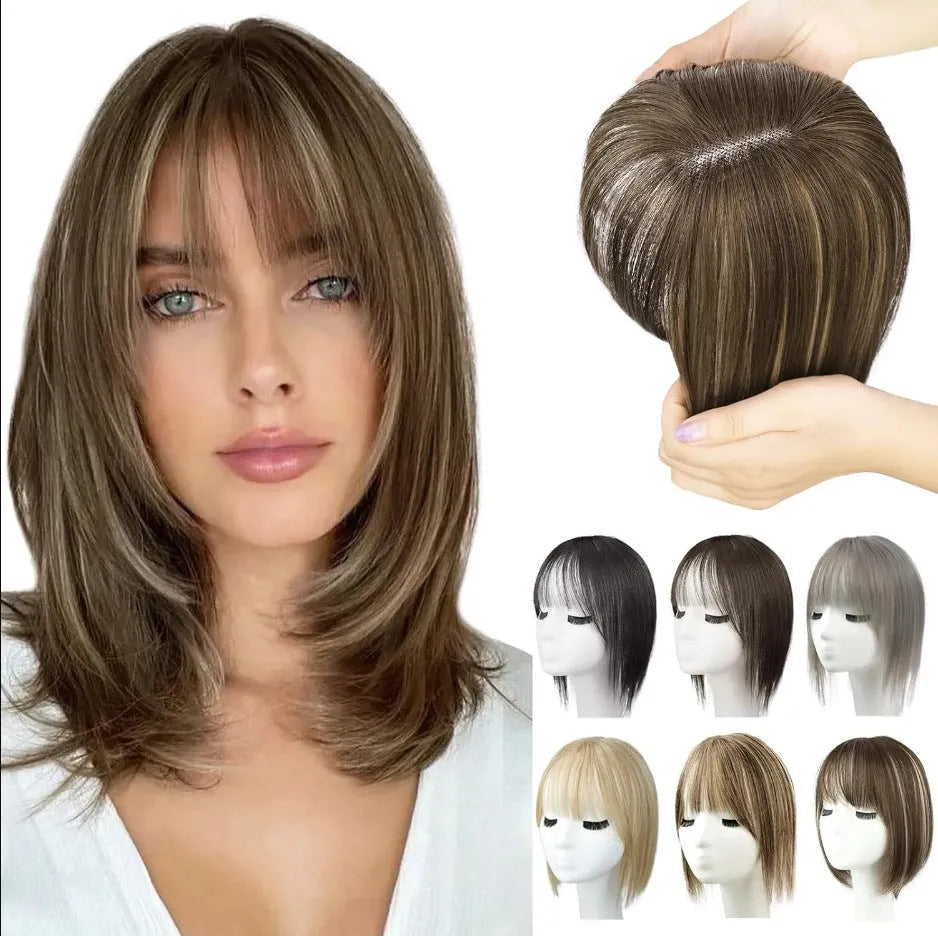 Women's hand-woven high temperature fibre wig natural lightweight breathable cover grey hair invisible cap