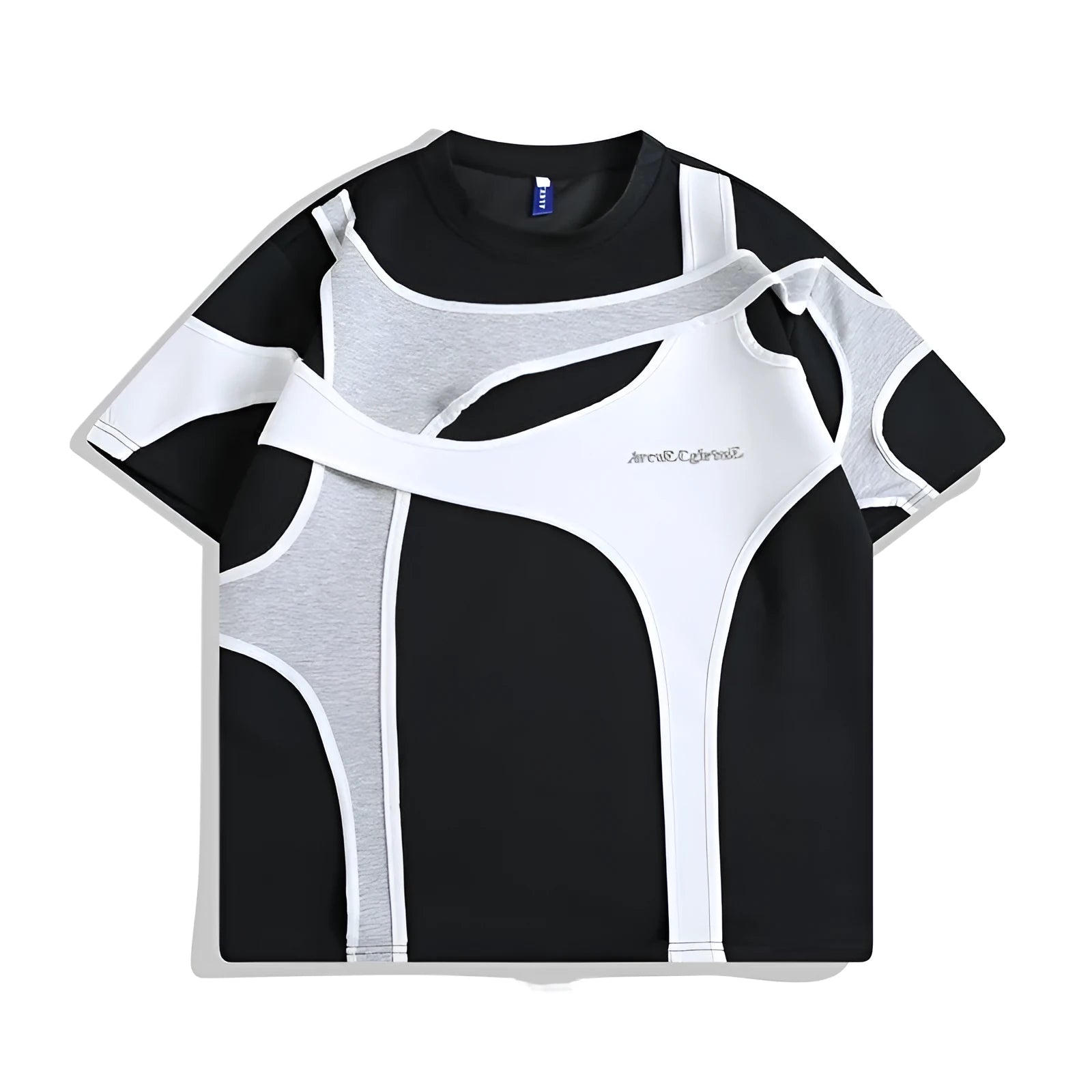 Men's black cotton T-shirt with double-layer stitching on padded shoulder straps, loose fit design