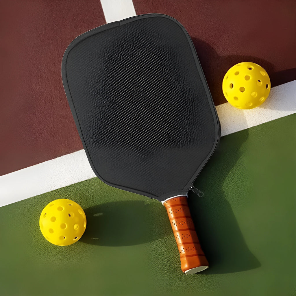 Black neoprene protective sleeve for a table tennis racket handle.