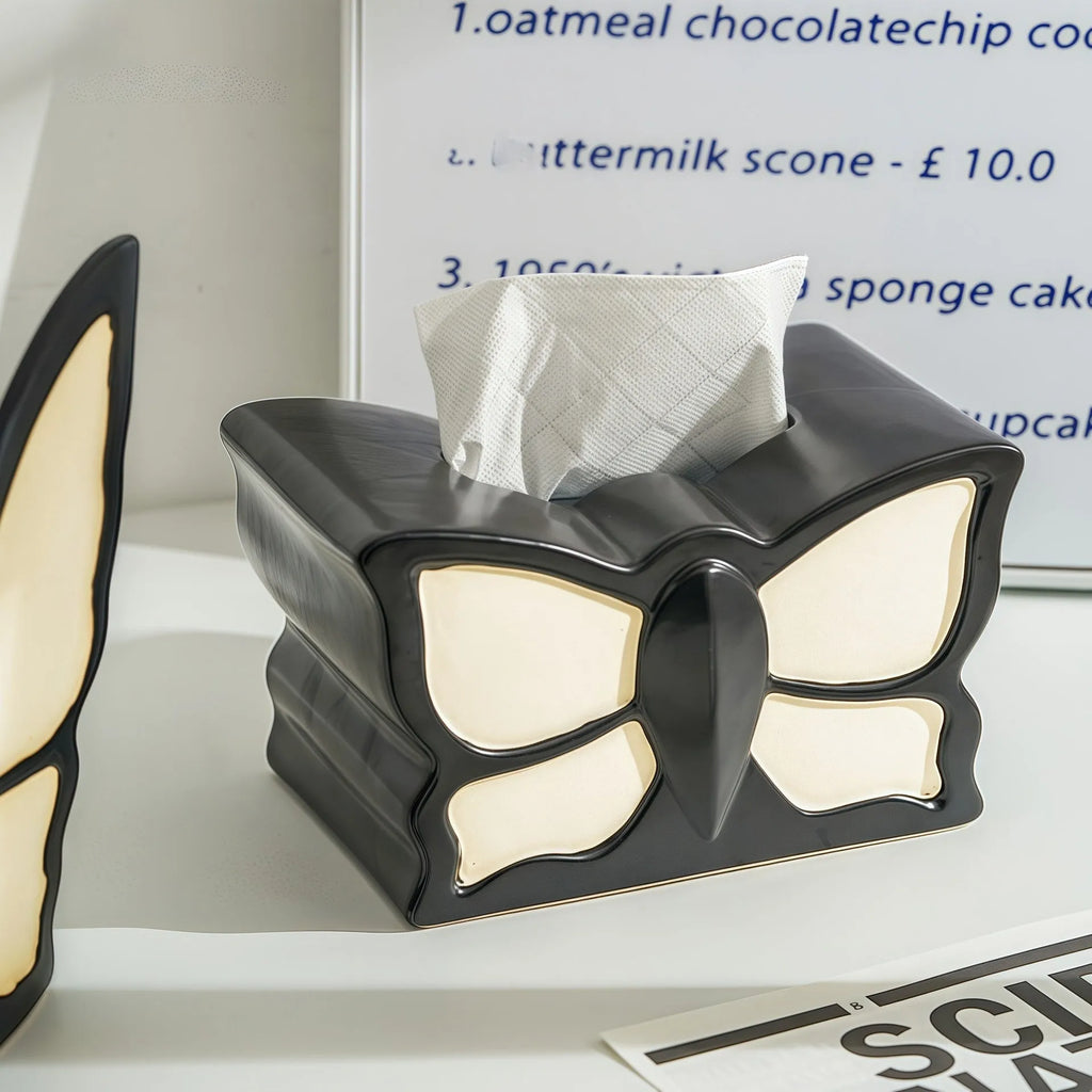 Ceramic butterfly vase and tissue box set with waterproof coating for living room