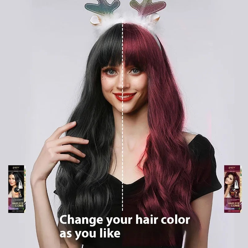 Hair dye comb applicator in choice of Brown, Wine Red or Dark Brown colours containing 200ml of hair dye