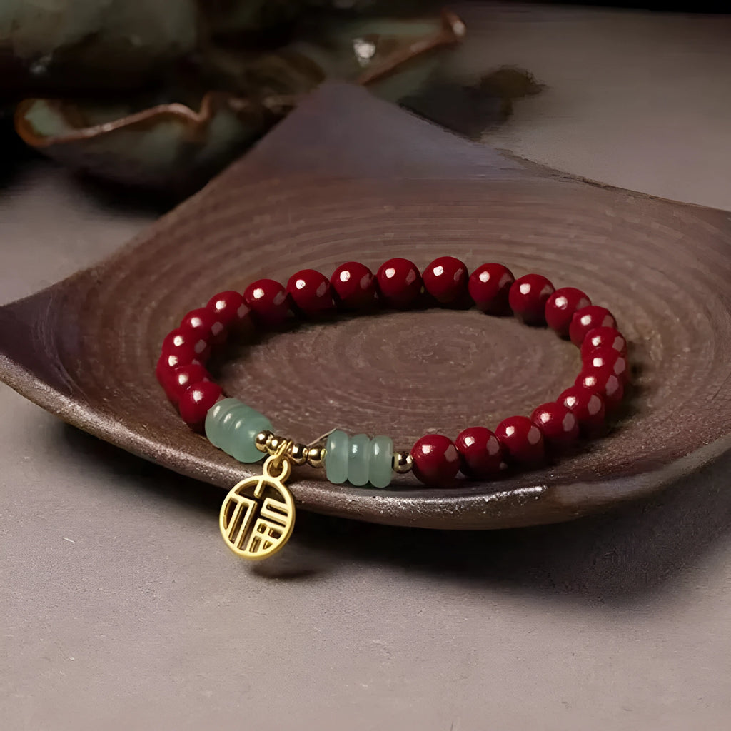 Handmade wave-shaped cinnabar and copper bracelet in national style design