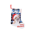 Printed cloth Christmas decoration panel with plaid puppy and cat designs measuring 26x36cm
