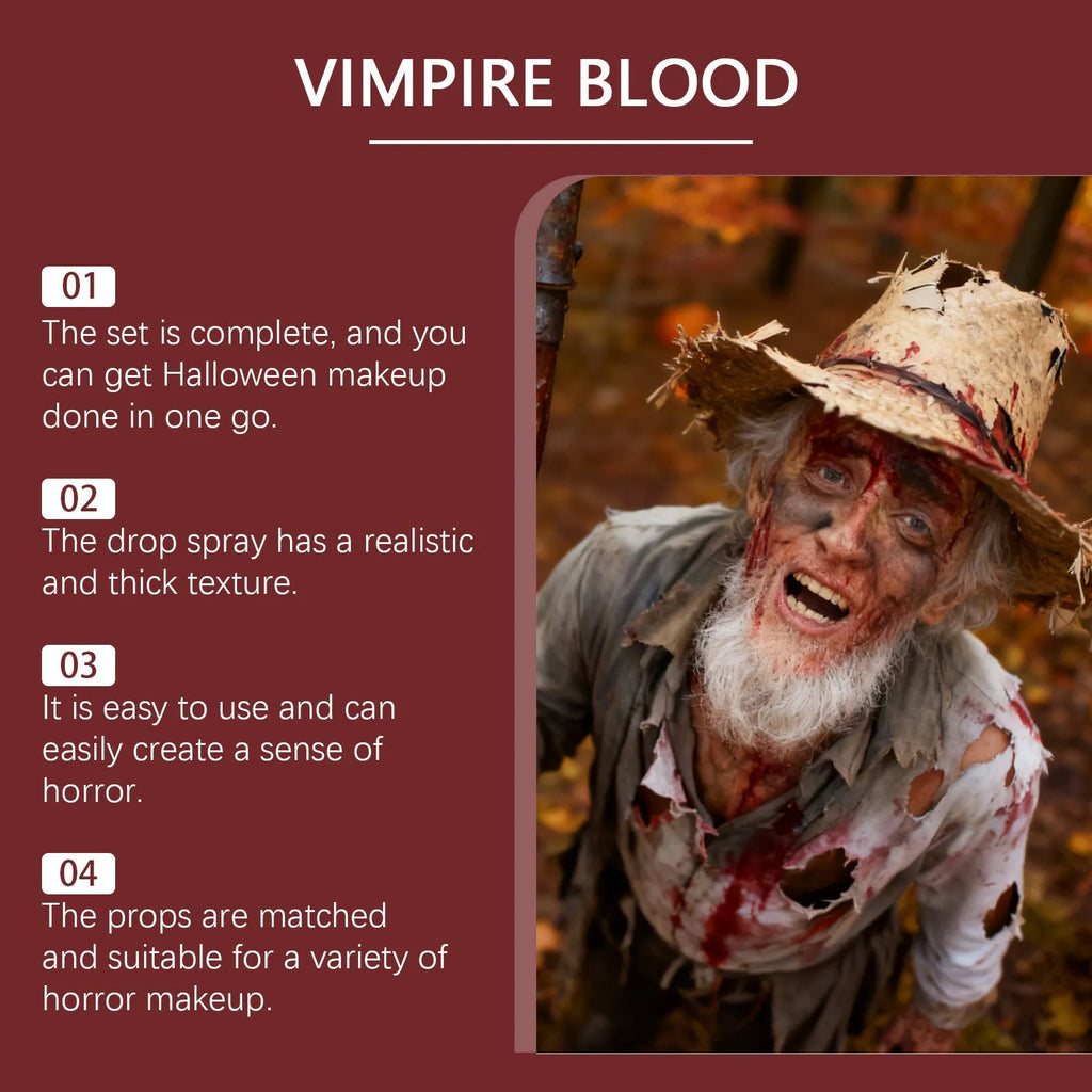 Halloween plasma spray 50ml bottle with red blood effect for costumes and stage makeup