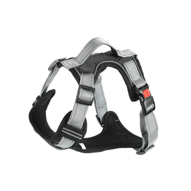 Polyester dog vest harness with chest strap and hand holding rope attachment in various colours