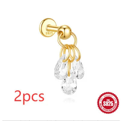 S925 sterling silver geometric moon and star earrings with diamond accents in gold-plated finish